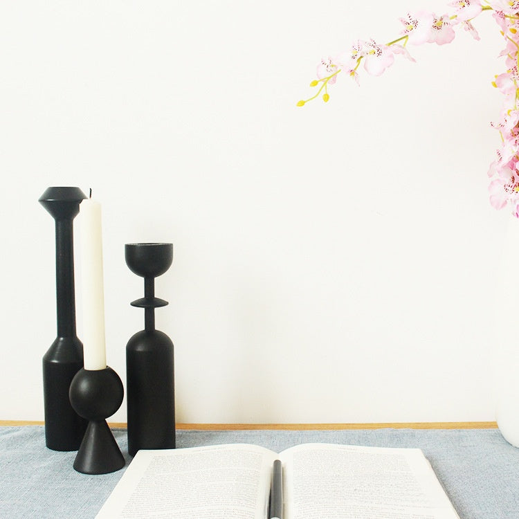 Modern Black Wooden Candle Holder