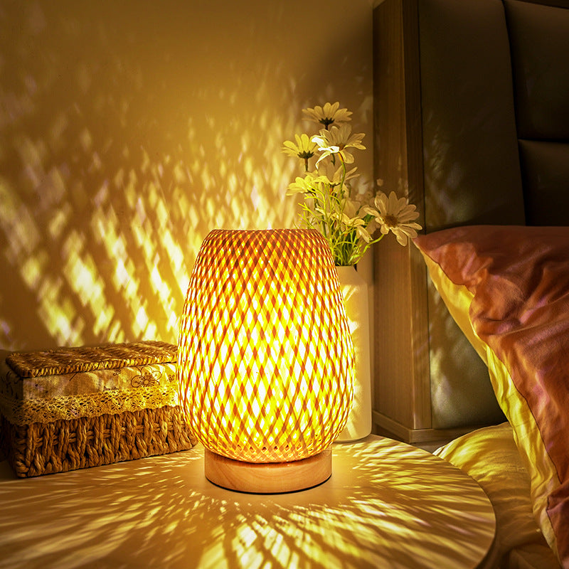 Bamboo Table Lamp with Double Lampshade