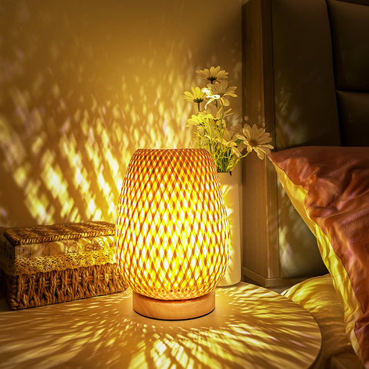 Bamboo Table Lamp with Double Lampshade