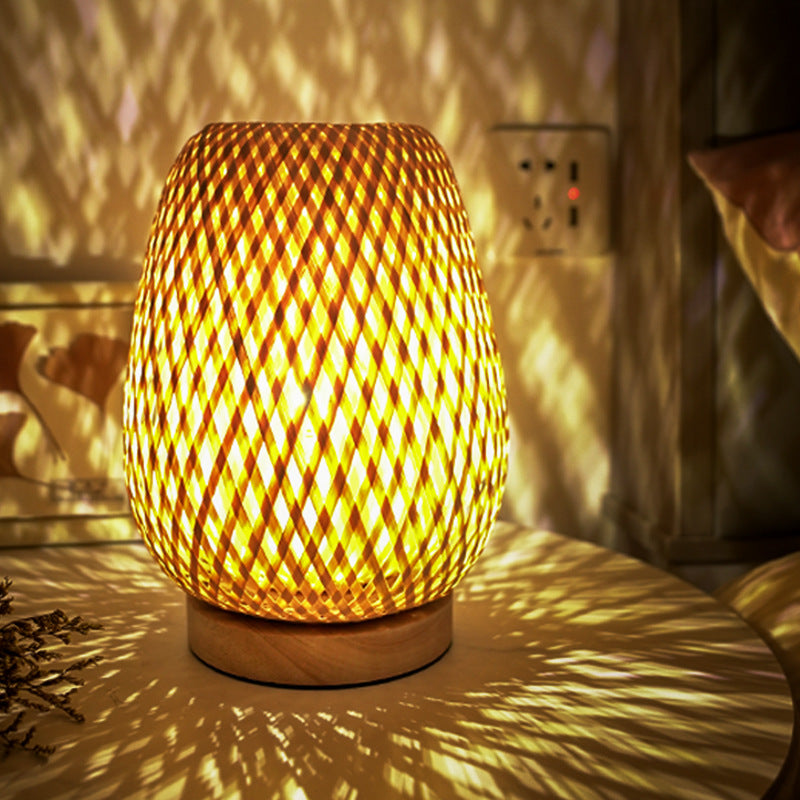 Bamboo Table Lamp with Double Lampshade