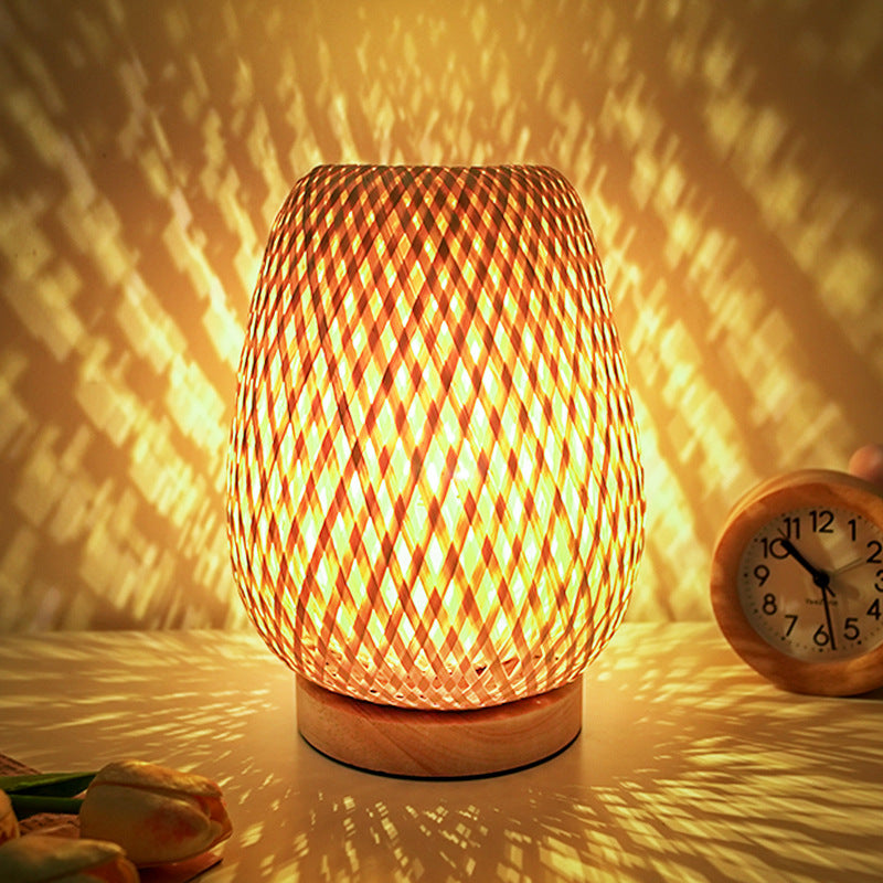 Bamboo Table Lamp with Double Lampshade