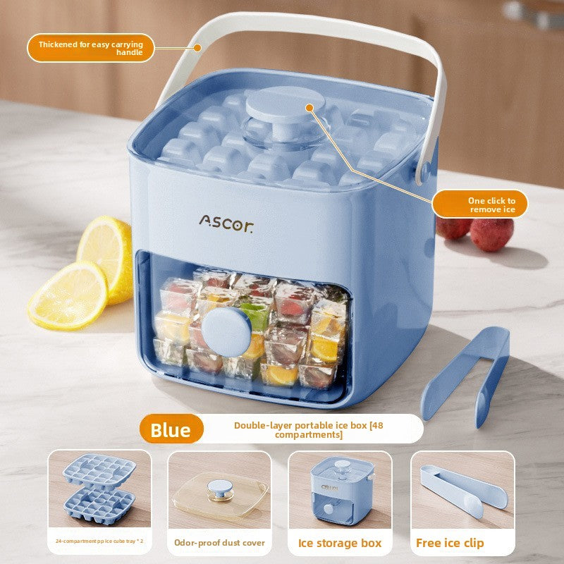 Press Ice Tray Ice Cube Mold with Storage Box