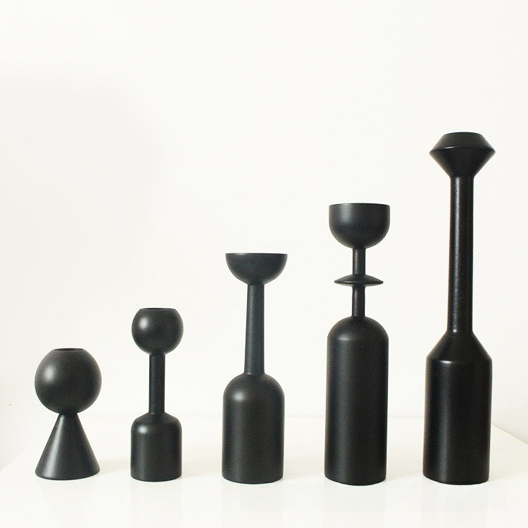 Modern Black Wooden Candle Holder