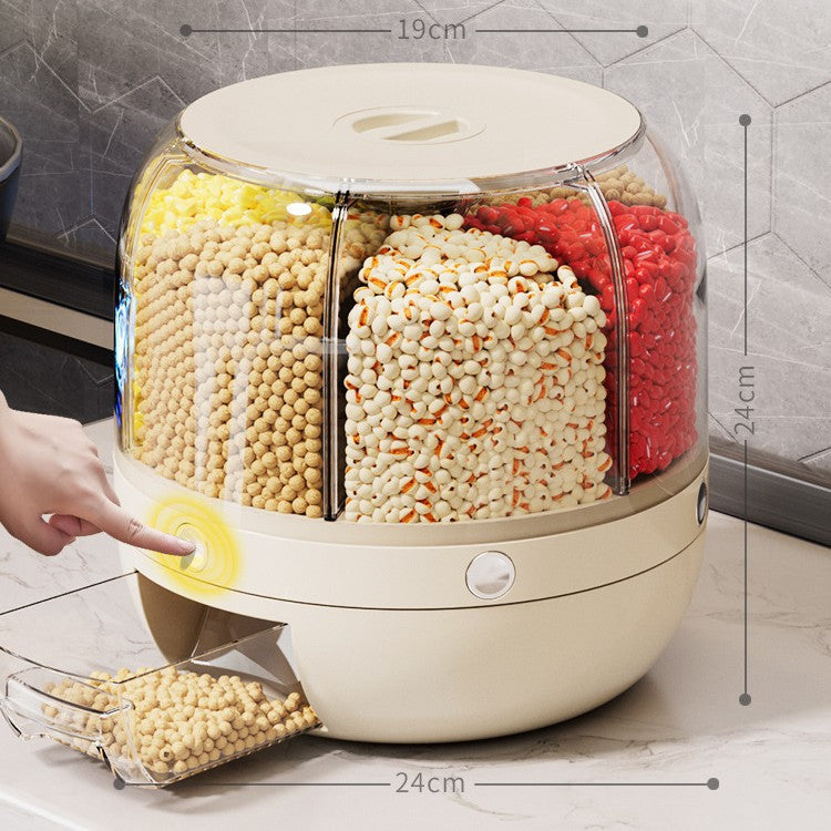 Multifunctional Grain Storage Bucket with Rotating Design