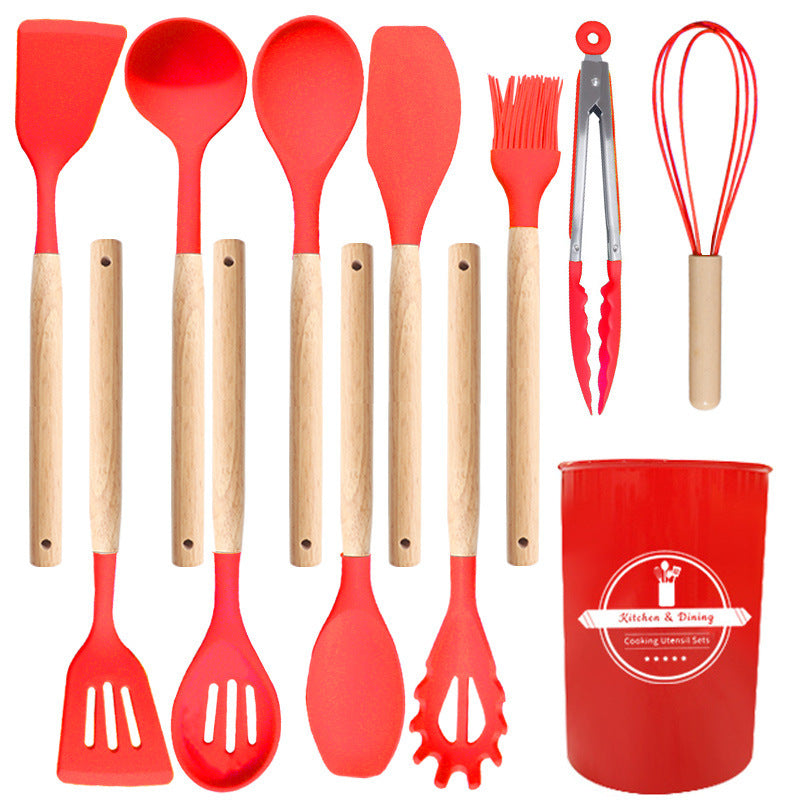 Wooden Handle Silicone Kitchen Utensil Set