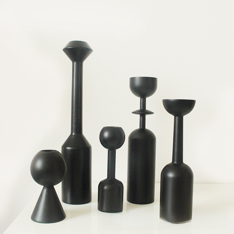 Modern Black Wooden Candle Holder