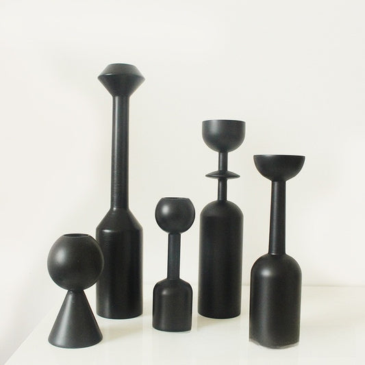 Modern Black Wooden Candle Holder