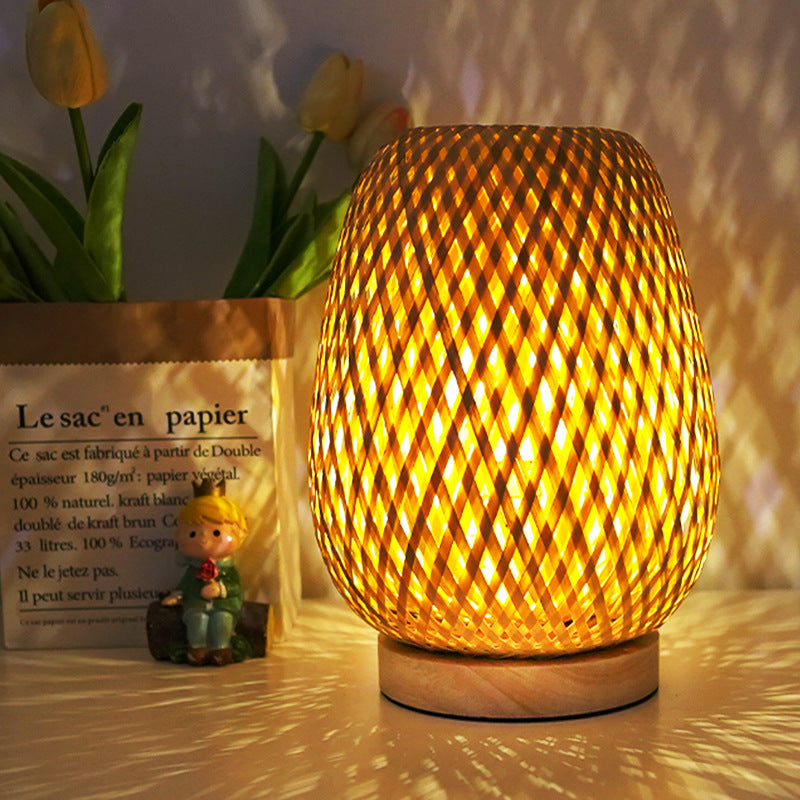 Bamboo Table Lamp with Double Lampshade